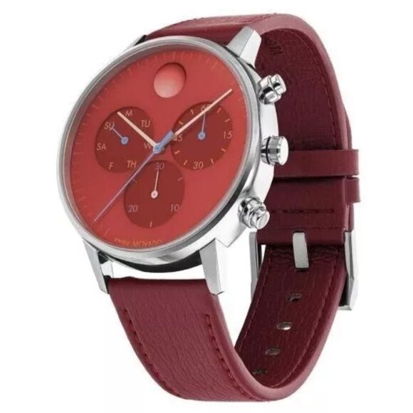 MOVADO BOLD 3640102 RED CHRONOGRAPH DIAL RED LEATHER STRAP MENS WATCH